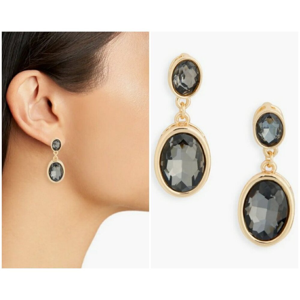 Gold Drop Earrings with Smoky Gray Faceted Stones